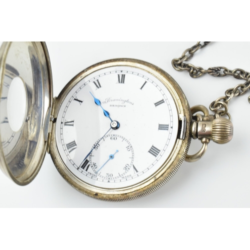 469 - Hallmarked silver 'Bravingtons Renown' Half Hunter pocket watch with blued hands, Birmingham 1931, i... 