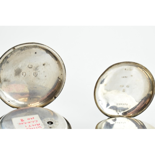 471 - A pair of sterling silver pocket watches to include a 5cm diameter example, London 1887, and a Freem... 