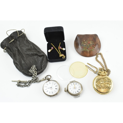 472 - A silver 0.935 ladies pocket watch with a 0.800 example adjusted to a wristwatch, both untested, wit... 