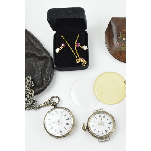 472 - A silver 0.935 ladies pocket watch with a 0.800 example adjusted to a wristwatch, both untested, wit... 