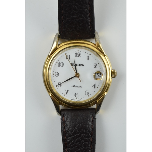 473 - Bulova Automatic 25 Jewel gentlemans wristwatch on leather strap, 35mm, in working order.