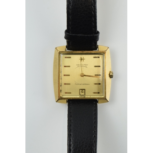 474 - 1970's Hamilton Automatic Fontainebleau gentleman's wristwatch, on leather strap, square dial, with ... 