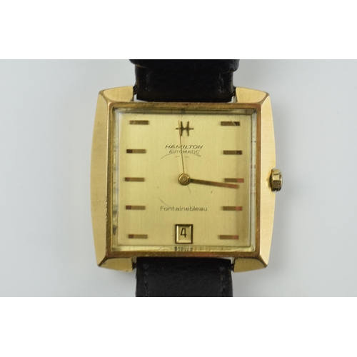 474 - 1970's Hamilton Automatic Fontainebleau gentleman's wristwatch, on leather strap, square dial, with ... 