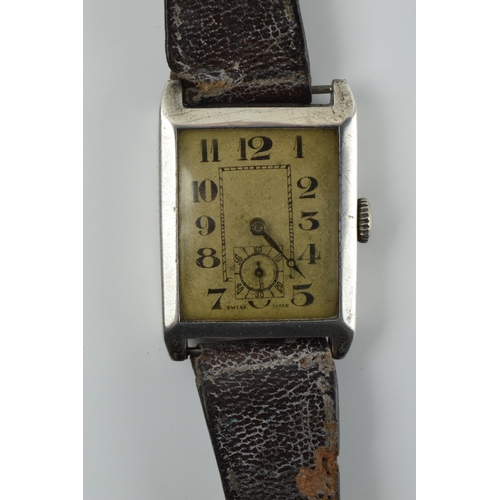 476 - Early to mid 20th century sterling silver gentleman's wristwatch with subsidiary dial, marked to rev... 