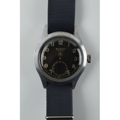 478 - Buren Grand Prix 'Dirty Dozen' British military issue manual wristwatch, signed black Arabic dial, w... 