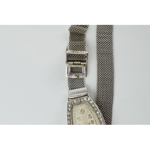 480 - Rolex ladies cocktail wristwatch, with platinum case set with old cut diamonds, on 9ct white gold st... 