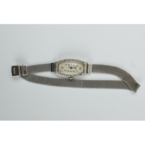 480 - Rolex ladies cocktail wristwatch, with platinum case set with old cut diamonds, on 9ct white gold st... 