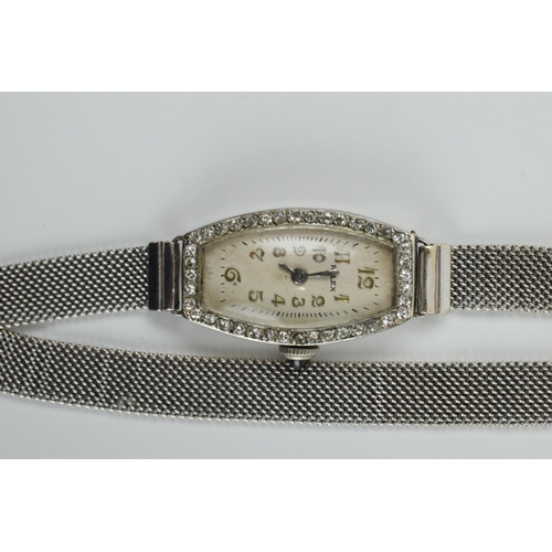 480 - Rolex ladies cocktail wristwatch, with platinum case set with old cut diamonds, on 9ct white gold st... 