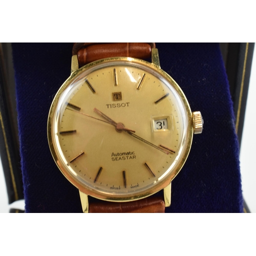 481 - 18ct gold Tissot Seastar, automatic movement, on leather strap, 36mm, working order, serviced in 202... 