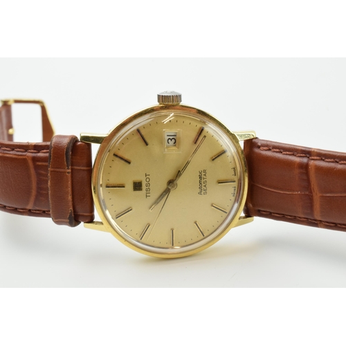 481 - 18ct gold Tissot Seastar, automatic movement, on leather strap, 36mm, working order, serviced in 202... 