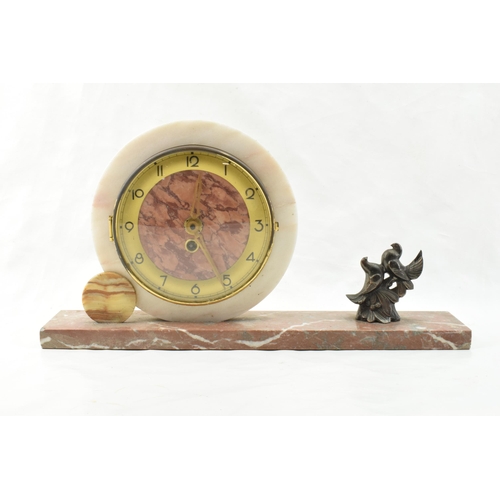 494 - French Art Deco mantle clock with a pair of doves, 42cm long.