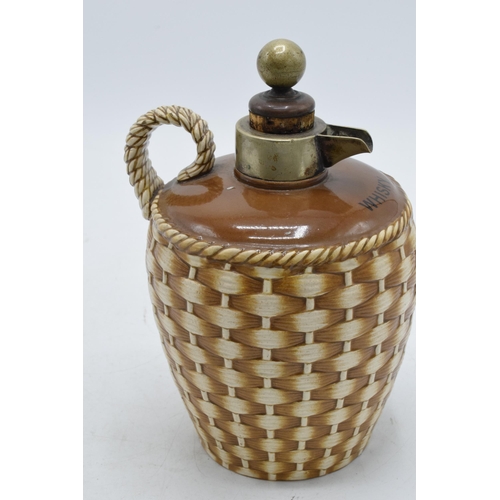 63 - Taylor Tunnicliffe and Co realistically modelled wicker basket whisky flagon with metal mounts and f... 