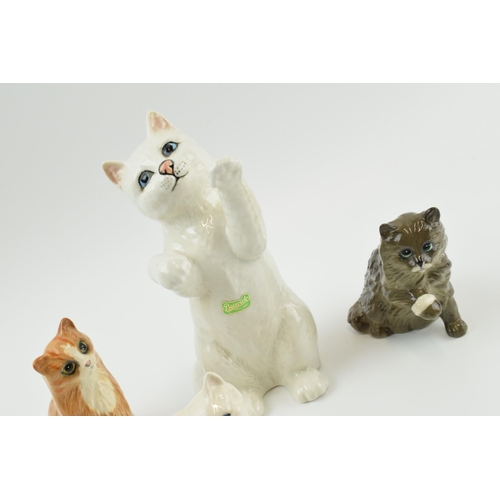 105 - Beswick cats to include cat with bandage, a white persian kitten, a ginger cat and a playful kitten ... 