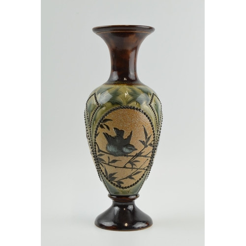 127 - Doulton Lambeth vase decorated with birds amongst foliage, by Florence Barlow, 25.5cm tall (professi... 