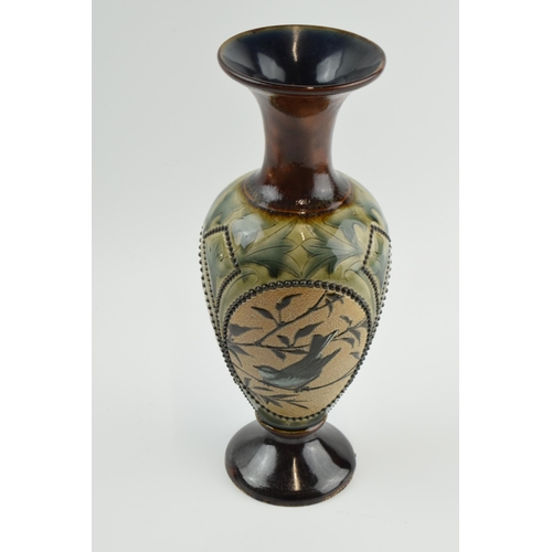 127 - Doulton Lambeth vase decorated with birds amongst foliage, by Florence Barlow, 25.5cm tall (professi... 