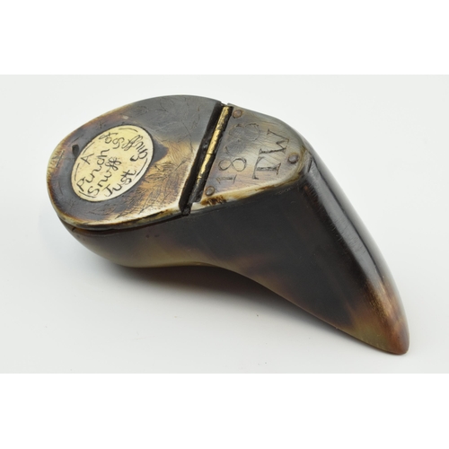 175 - Early 19th century cow hoof snuff box, dated '1803 TW' and inscribed with floral decoration and 'A P... 