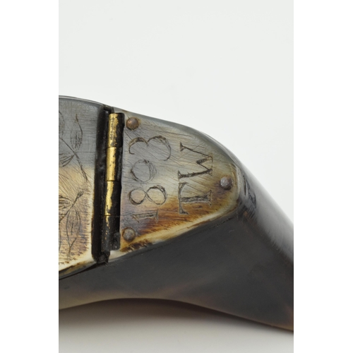 175 - Early 19th century cow hoof snuff box, dated '1803 TW' and inscribed with floral decoration and 'A P... 