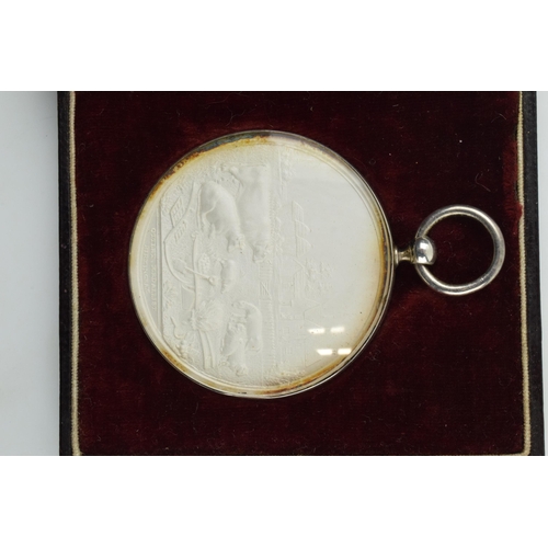 177 - Cased 'Liverpool and Manchester Agricultural Society' medallion, dated 8th September 1854, in white ... 