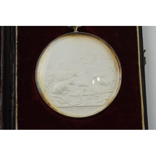 177 - Cased 'Liverpool and Manchester Agricultural Society' medallion, dated 8th September 1854, in white ... 