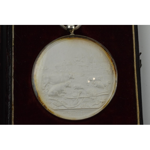 177 - Cased 'Liverpool and Manchester Agricultural Society' medallion, dated 8th September 1854, in white ... 