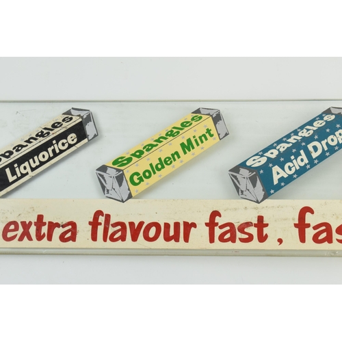 178 - Spangles glass advertising display counter shelf, 'Spangles give you extra flavour fast, fast, fast'... 