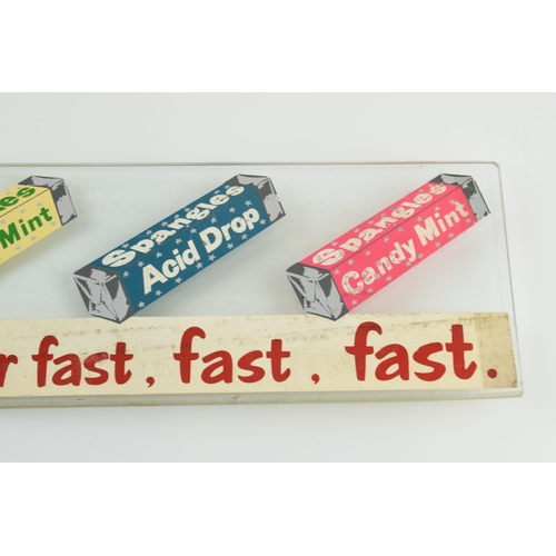 178 - Spangles glass advertising display counter shelf, 'Spangles give you extra flavour fast, fast, fast'... 