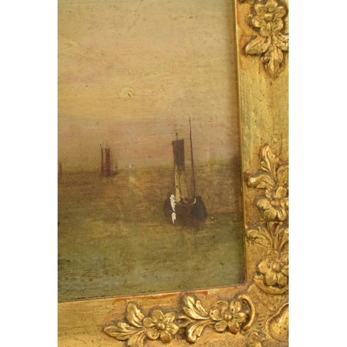 243 - Late 18th / 19th century continental oil on canvas attached to panel of a harbour scene, in period g... 