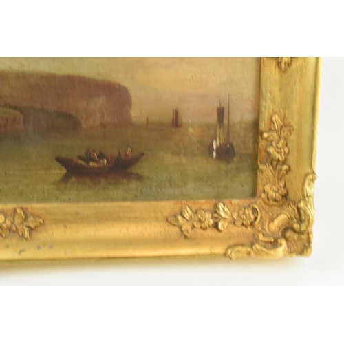 243 - Late 18th / 19th century continental oil on canvas attached to panel of a harbour scene, in period g... 