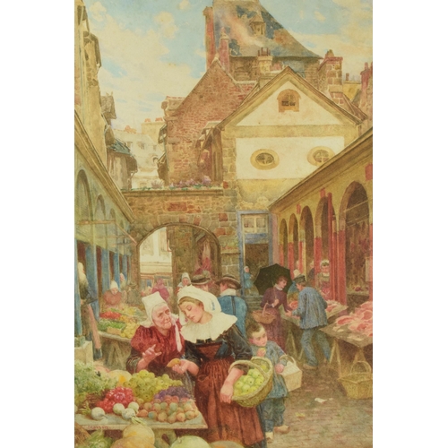 244 - Charles Gregory (1849-1920): watercolour of 'The Market', in Dutch style, 50x35cm exc. mount / borde... 