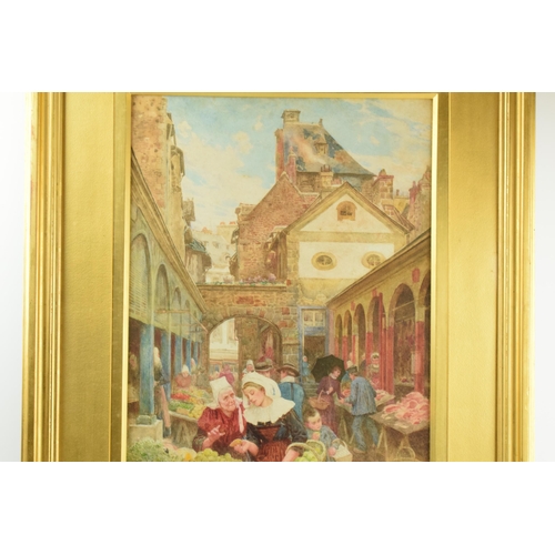 244 - Charles Gregory (1849-1920): watercolour of 'The Market', in Dutch style, 50x35cm exc. mount / borde... 