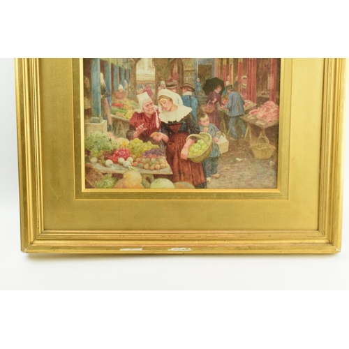 244 - Charles Gregory (1849-1920): watercolour of 'The Market', in Dutch style, 50x35cm exc. mount / borde... 