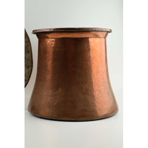 255 - Large hammered copper basket with inverted trumpet shape, 30cm tall, together with a Middle Eastern ... 