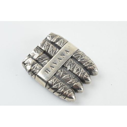 303 - Sterling silver novelty vesta case modelled as Havana cigars, 38.0 grams, 42mm tall.