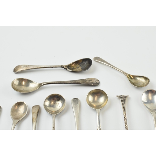 310 - A good collection of silver condiment spoons of varying forms, sizes and ages, 58.4 grams (12).