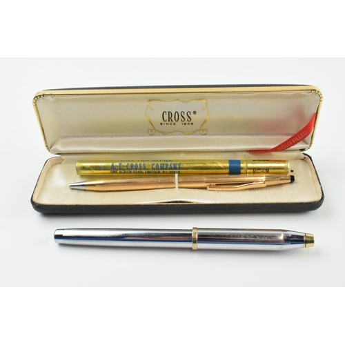 382 - Cased Cross 14ct gold filled ball point pen with refill and a similar Cross fountain pen.