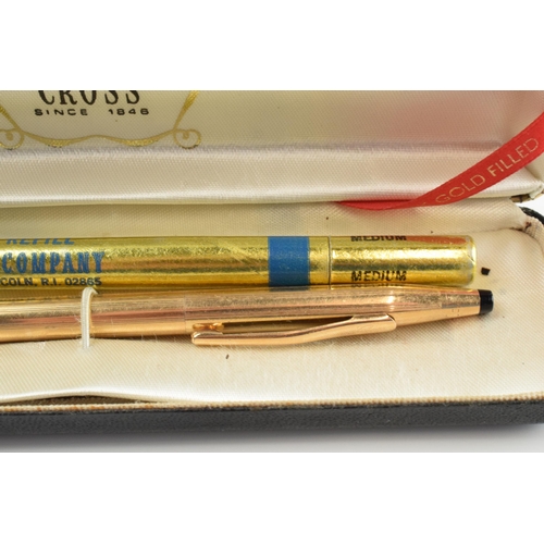 382 - Cased Cross 14ct gold filled ball point pen with refill and a similar Cross fountain pen.