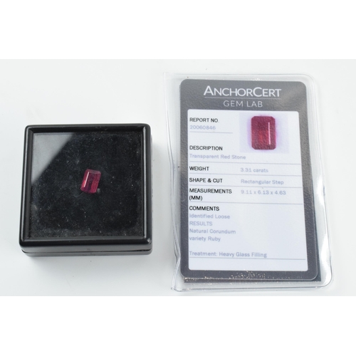 388 - Natural Corundum Ruby gem stone, 3.31 carats, with certificate.