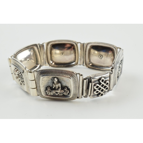 390 - 935 silver Chinese export silver panel link bracelet with dragon motifs, 33.7 grams, 20.5cm long.