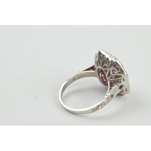 401 - Platinum cocktail ring set with old European cut diamonds, circa 0.65ct combined, with circa 1.5ct r... 