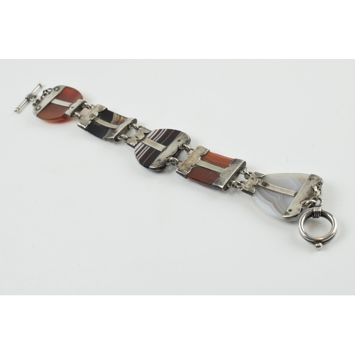 404 - Victorian Scottish agate and silver banded bracelet, 20cm long.