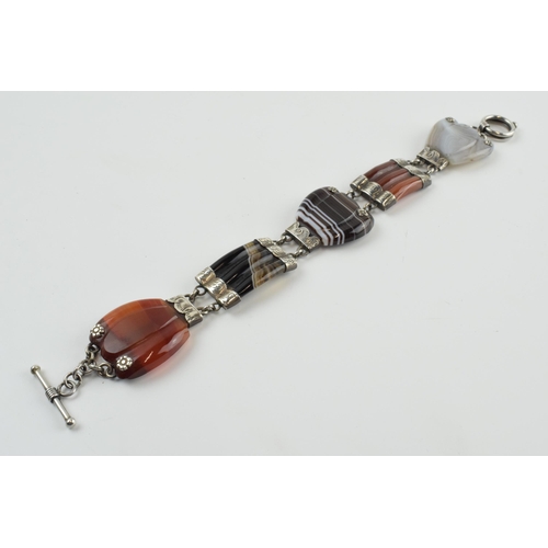 404 - Victorian Scottish agate and silver banded bracelet, 20cm long.