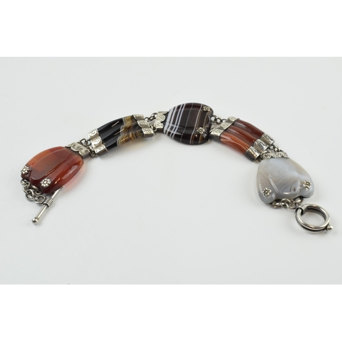 404 - Victorian Scottish agate and silver banded bracelet, 20cm long.