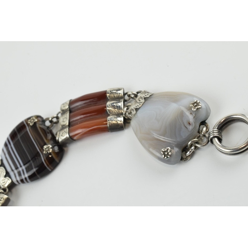 404 - Victorian Scottish agate and silver banded bracelet, 20cm long.