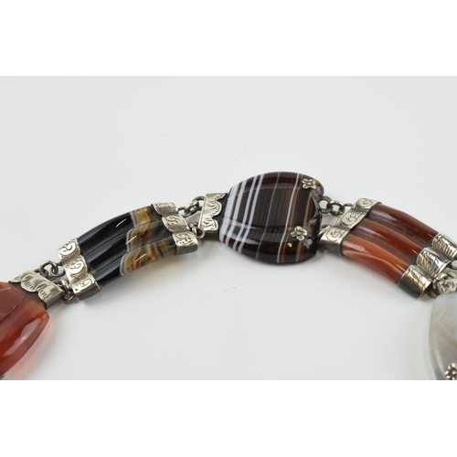 404 - Victorian Scottish agate and silver banded bracelet, 20cm long.