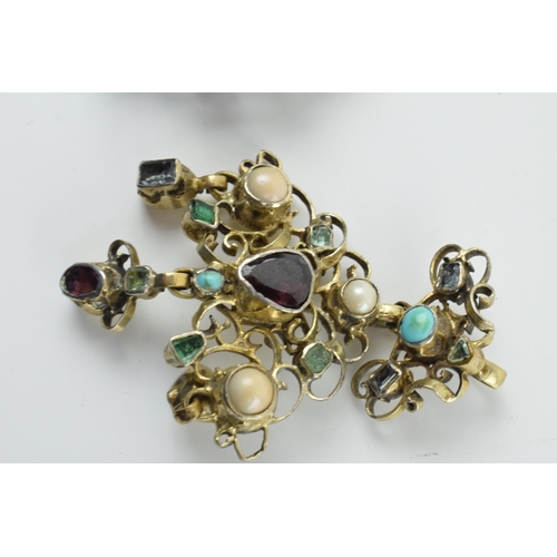 409 - Antique Austro Hungarian silver pendants with enamelled decoration and natural semi precious stones,... 