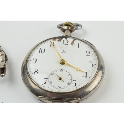 485 - An Omega Grand Prix Paris 1900 0.875 pocket watch (spares), with a 0.800 silver cased watch on silve... 