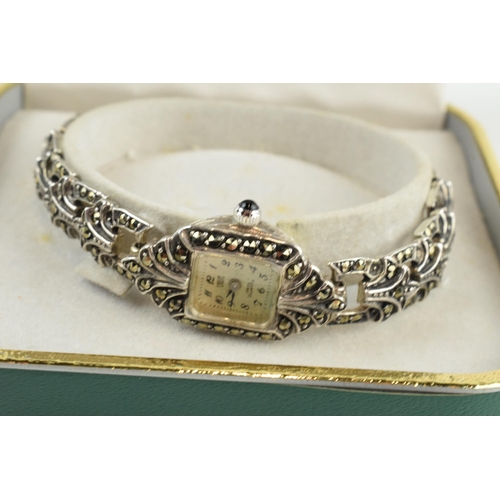 486 - Luise sterling silver and marcasite ladies cocktail watch, Quartz movement.