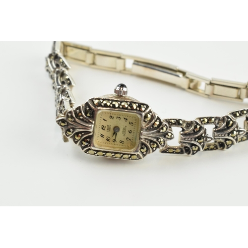 486 - Luise sterling silver and marcasite ladies cocktail watch, Quartz movement.