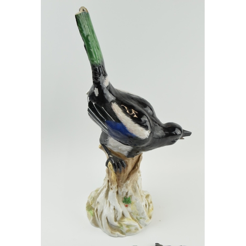 71 - 20th century Dresden pottery figure of a Magpie, inspired by 18th century Meissen figures, with dama... 