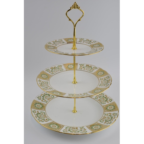 16 - Royal Crown Derby three tier cakestand in the Green Derby Panel pattern, 32cm tall.